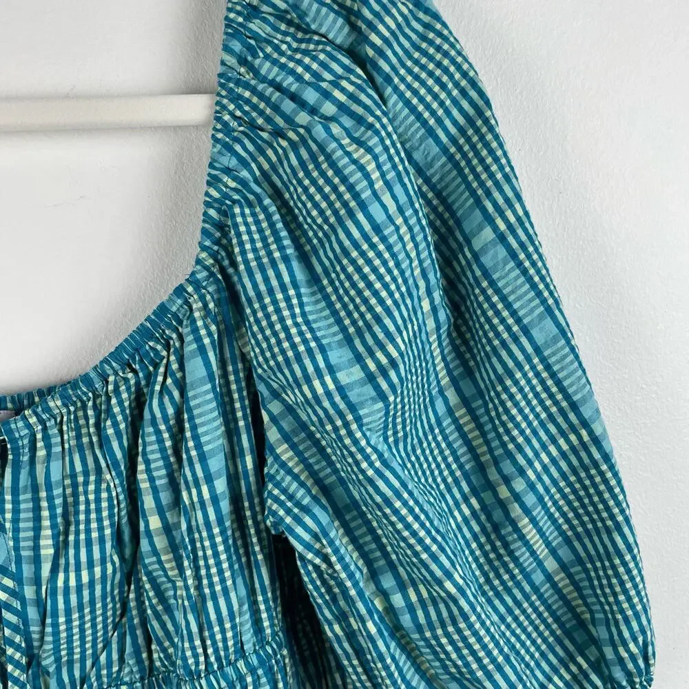 Rails Brenda Check Plaid Cotton Blend Minidress Augusta Size M NWOT Teal Blue